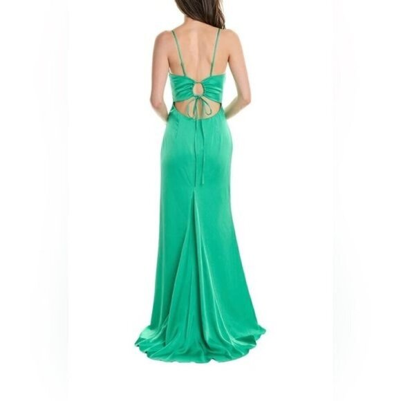 NWT Authentic  LIV FOSTER Textured Satin V-neck Spaghetti Strap Gown - Picture 2 of 7